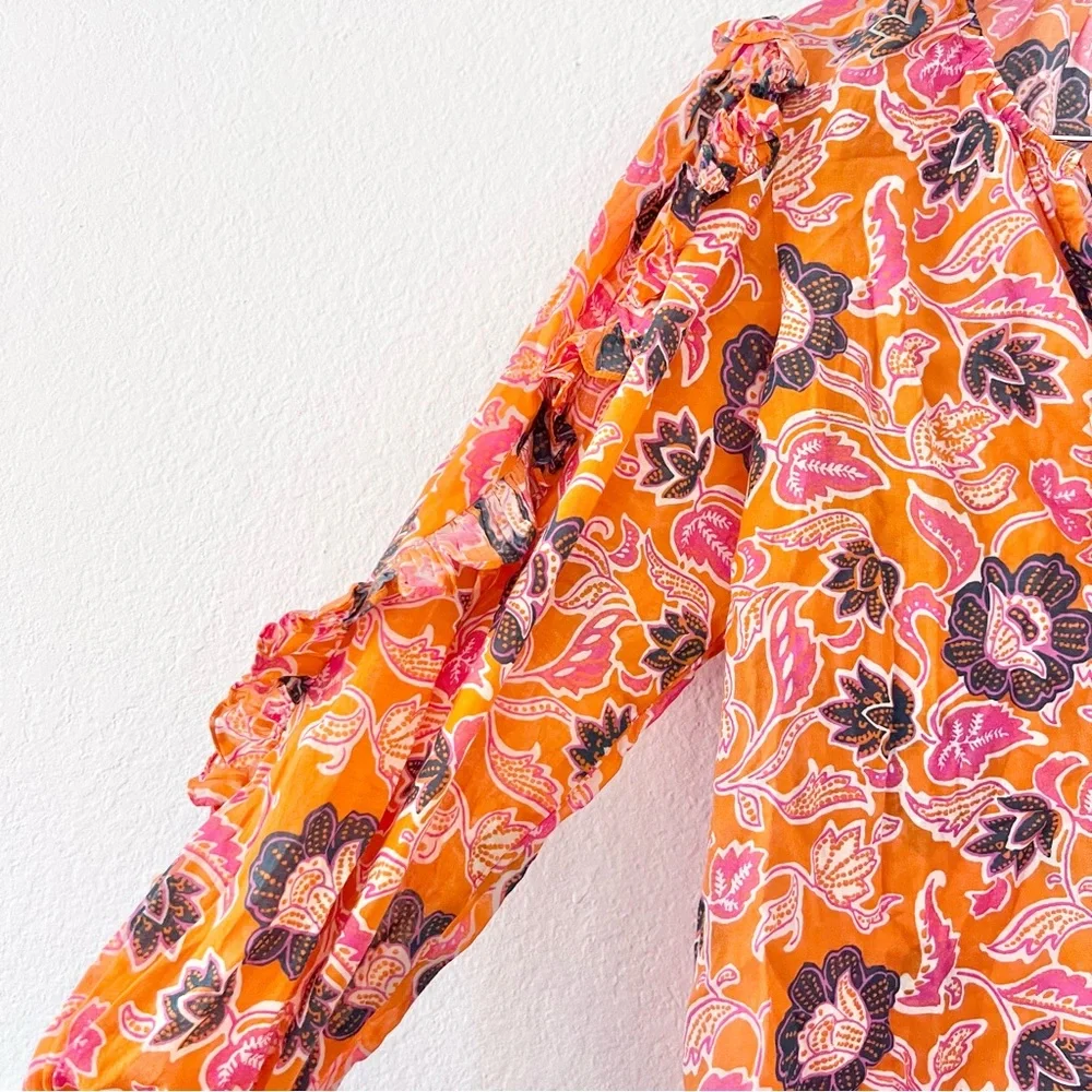 Cleobella Talia Ruffle Sleeve Floral Blouse in Tropique Sz S